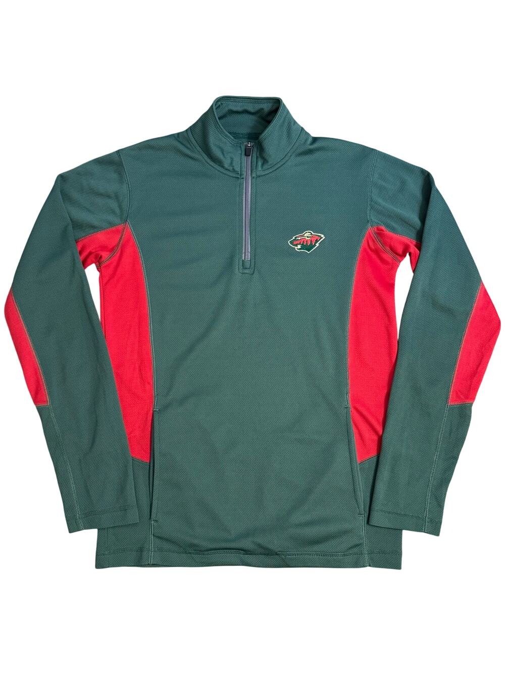Minnesota Wild Pullover Hockey NHL 1/4 Zip Embroidered Mesh Size Unisex Medium